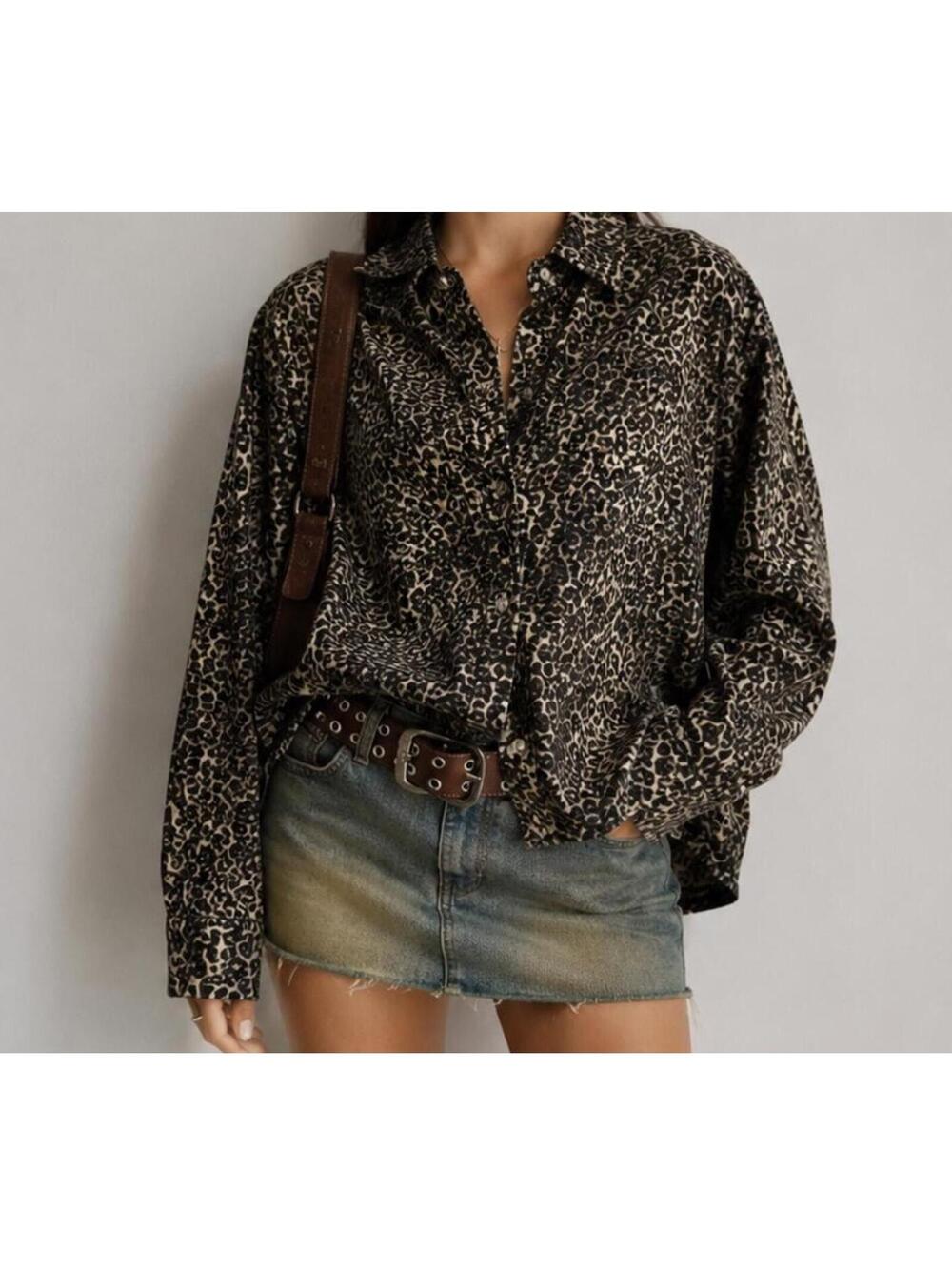 Vintage Jane Ashley Leopard Print Button Front Blouse Women’s Large 90s